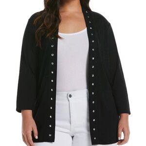 Rafaella Classic Hardware Trim Open Front Sweater Cardigan XL Petite Black